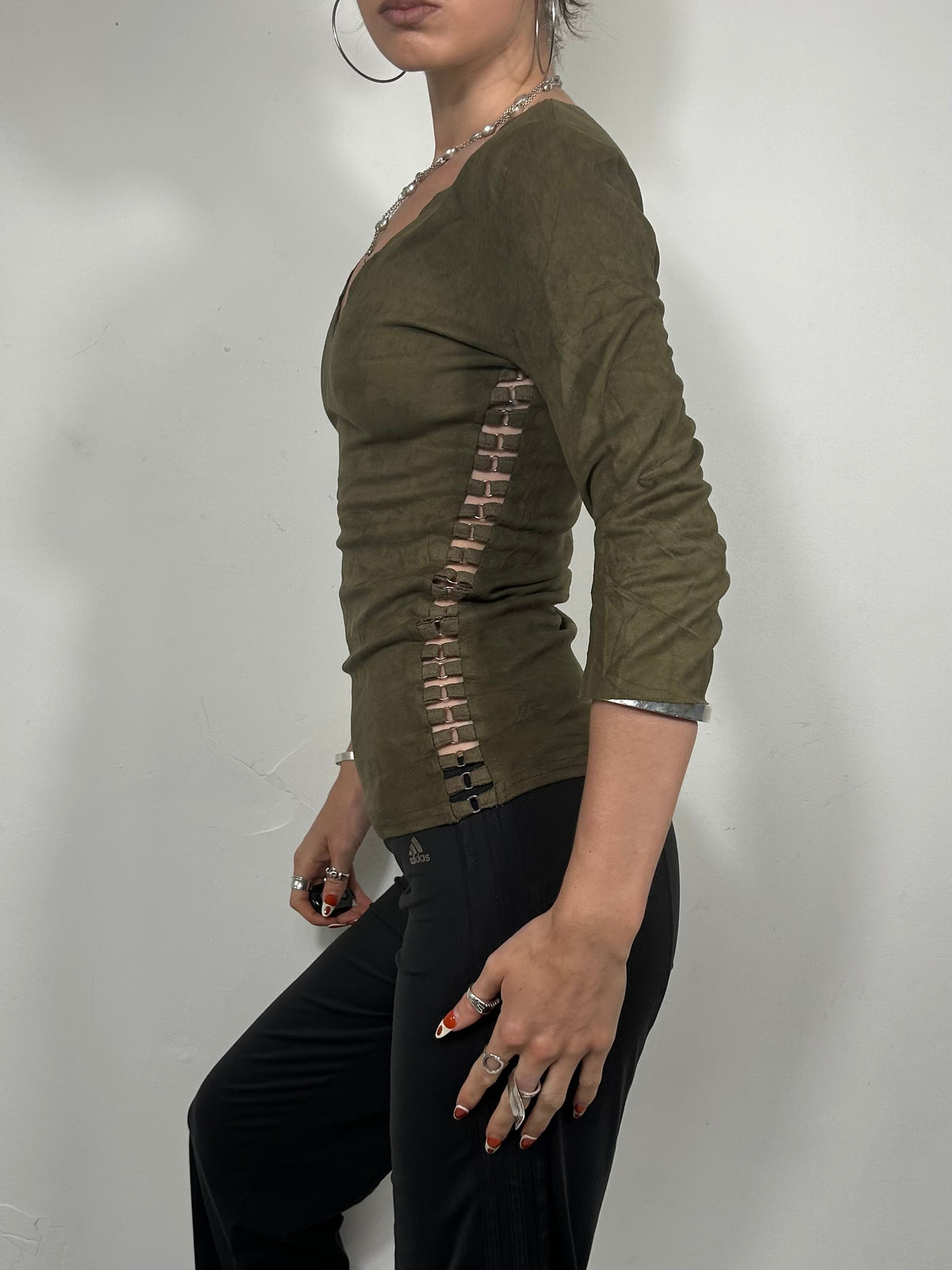 017 Suede Cut Out Top