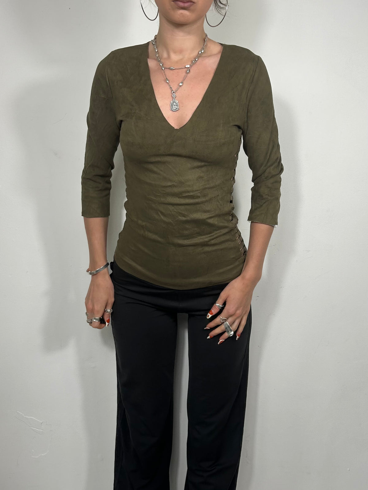 017 Suede Cut Out Top