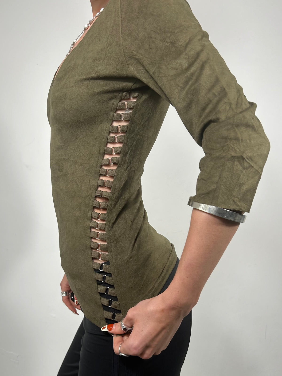 017 Suede Cut Out Top