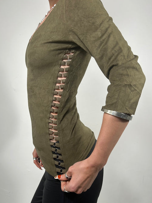 017 Suede Cut Out Top